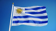 Uruguay flag waving against clean blue sky, close up, isolated with clipping path mask alpha channel transparency