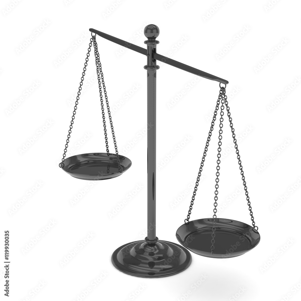 Isolated black scales on white background. Symbol of judgement. Law,  measurement, liberty in one concept. 3D rendering. の Stock イラスト | Adobe  Stock