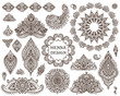 Big vector set of henna floral elements and frames