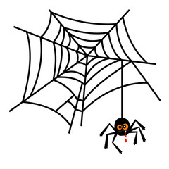 Wall Mural - halloween cute spider on web vector isolated on white background