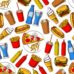 Canvas Print - Fast food dinner with drinks seamless pattern