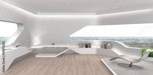Fotografie, Obraz Wohnzimmer in modernem futuristischem Interior Design
