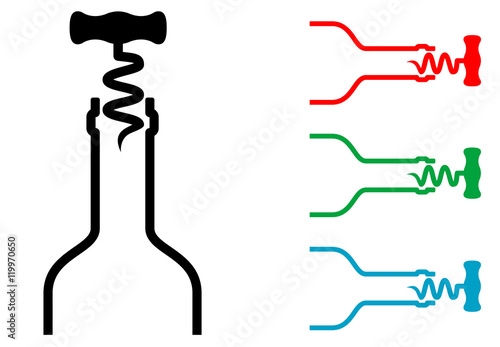 Fotomural Icono plano sacacorchos en silueta botella varios colores