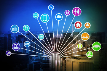 Aufkleber - smart city and Internet of Things look like tree diagram, abstract image visual