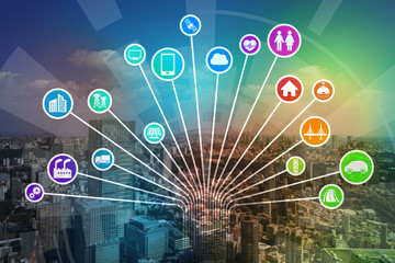 Aufkleber - smart city and Internet of Things look like tree diagram, abstract image visual