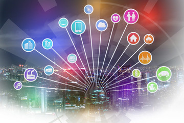 Aufkleber - smart city and Internet of Things look like tree diagram, abstract image visual
