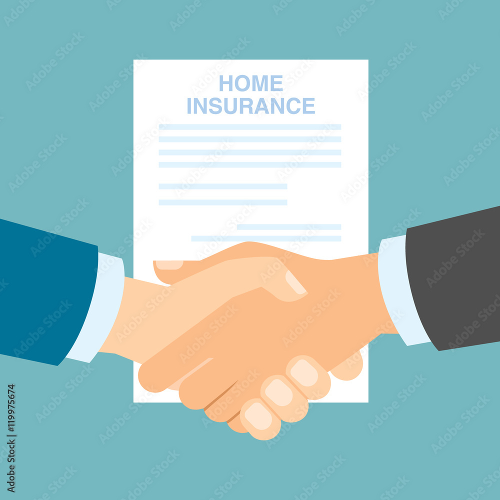 Home insurance handshake. Protection from destraction, fraud and risks ...