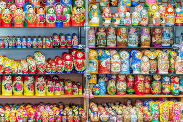 Display of colorful russian dolls (matriockkas) in Russia