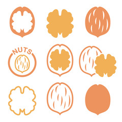 
Walnut, nutshell vector icons set 