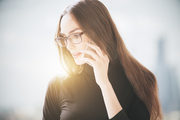 Wall Mural - Attractive woman on phone