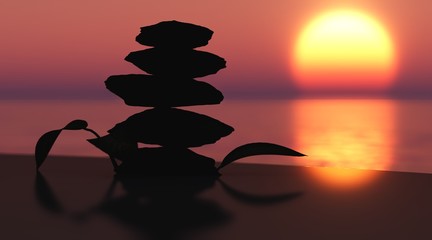 Wall Mural - Spa stones on a background of sea sunset. spa services. group of stones against the sea.