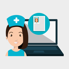 Poster - woman nurse laptop health vector illustration graphic