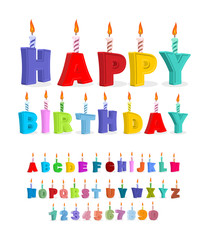 Birthday font. letters and candles. Celebratory alphabet. holida