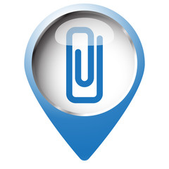 Wall Mural - Map pin symbol with Paper Clip icon. Blue symbol on white backgr