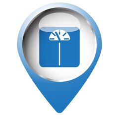 Wall Mural - map pin symbol with personal scale icon. blue symbol on white ba