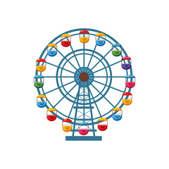 Wall Mural - Ferris wheel icon in cartoon style isolated on white background. Attraction symbol vector illustration