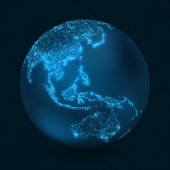 Poster - Abstract Telecommunication Earth Map - Asia, Indonesia, Oceania, Australia