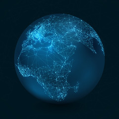 Poster - Abstract Telecommunication Earth Map - Europe, Mid-East, Asia, Africa