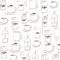 Canvas Print - coffee background cups mugs silhouette   drink cafe sketch vector illustration