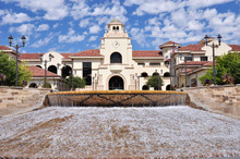 A Large Fountain Frames This View Of Temecula City Hall In Southern California.