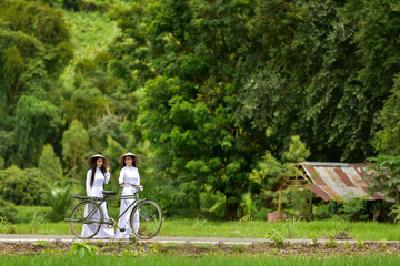 Wall Mural - Women wear traditional Vietnamese .