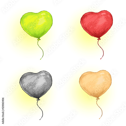 colored balloons pencil drawing 2. set heart balloon 2 Buy this stock