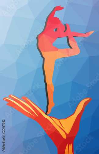 Naklejka na kafelki The arm on the polygonal background with jamping girl