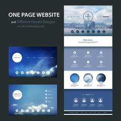 Wall Mural - one page website template and different header designs with blurred backgrounds