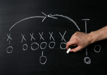 Wall Mural - American football game strategy written with chalk on blackboard