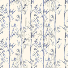 Hand-drawn Watercolor Seamless Pattern With Bamboo Plant Drawing. Repeated Background With Bamboo
