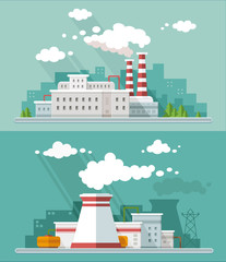 Wall Mural - Set industrialnіy landscape. Factory, nuclear power plant on th