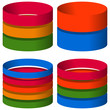 Multicolor segmented 3d cylinders, cylinder icons. Elements for