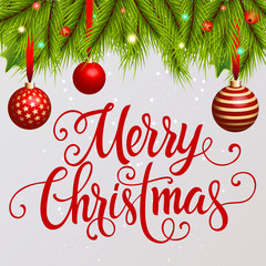 Wall Mural - Merry Christmas Lettering with Decoration