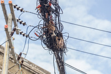 Bird Nest In Electric Telephone Cable
