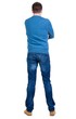 © ghoststone - Back view of handsome man in blue pullover looking up.   Standing young guy in jeans. Rear view people collection.  backside view of person.  Isolated over white background.