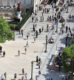 Fototapeta  - Top view of the people crowd walking by Champs Elysees, Paris