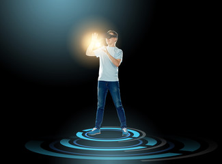 Wall Mural - happy man in virtual reality headset or 3d glasses