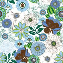 Seamless Floral Pattern In Blue And Brown Color Way