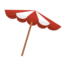 Red And White Striped Beach Parasol Summer Object. Vector Illustration