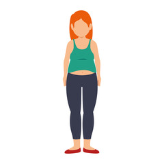 Sticker - fat woman female body. weight unhealthy lifestyle. vector illustration