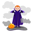 the boy vampire with wings, smiling pumpkin glowing, Vector design for app user interface,vector illustration