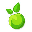green Apple with green leaves, vector icon, illustration