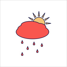 Sun With Rain And Cloud Weather Sign Flat Icon On Background