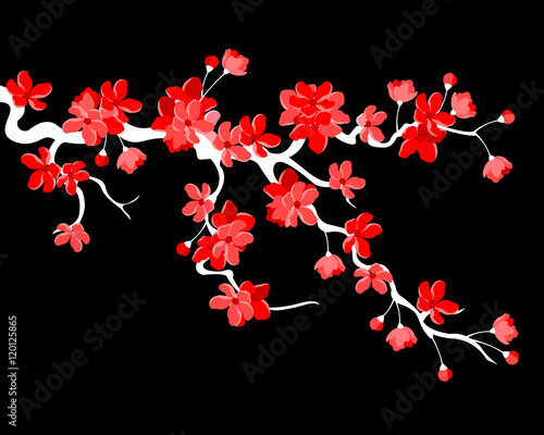 Vector Illustration Branch Of Japanese Cherry Blossoms With