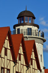 Canvas Print - Lighthouse in the Fishing village. Kaliningrad, formerly Konigsb