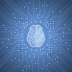 Wall Mural - Cybernetic Brain. Pictogram of cybernetic brain in electronic cyberspace. Illustration on the subject of 'Artificial Intelligence'.