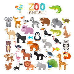  Wektorowa kolekcja zwierząt w zoo. Zestaw zwierząt cute kreskówek