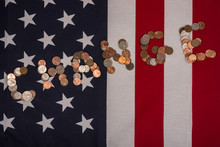 Change In America!  Change Spelled Out In Change On Top Of The American Flag.  