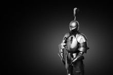 Old Metal Knight Armour On Black Background