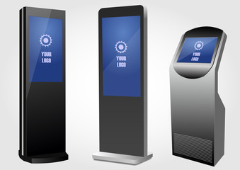 Set or Promotional Interactive Information Kiosk Terminal Stand Touch Screen Display. Mock Up Template.